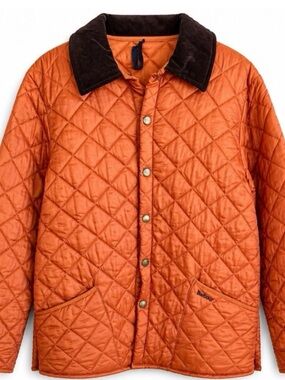 Barbour Quilted Orange Liddesdale Jacket with Corduroy Collar